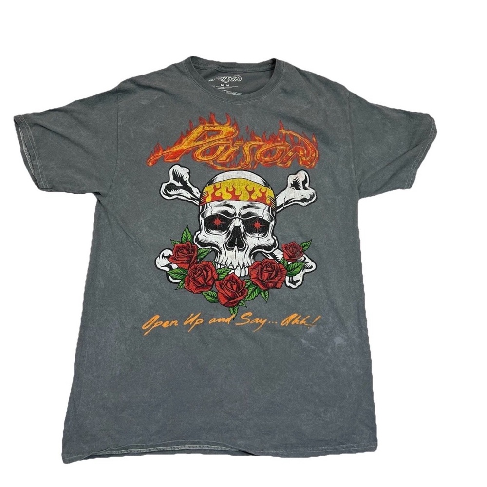 Poison 1988 Tour Graphic Tee Mens M Gray Skull Roses Rock Band T-Shirt